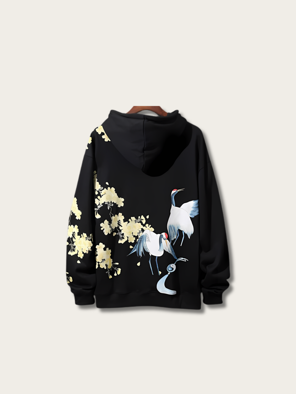 Crane Blossom Japanese Hoodie - Medium