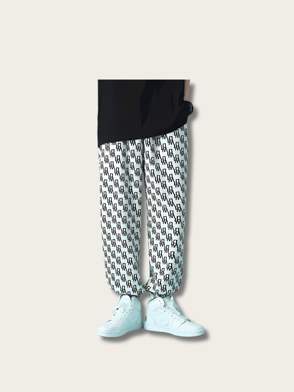 Monochrome Maze Japanese Pants - Large