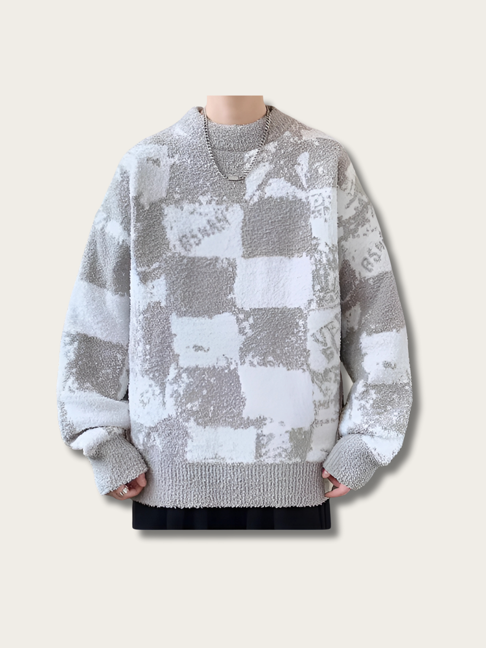 Distressed Checker Japanese Sweater - Medium