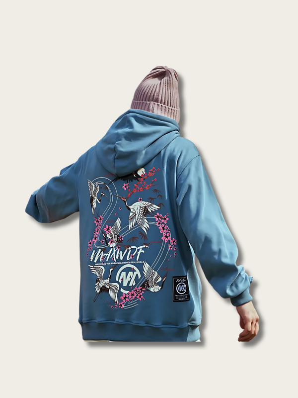 Celestial Crane Harmony Japanese Hoodie - Medium