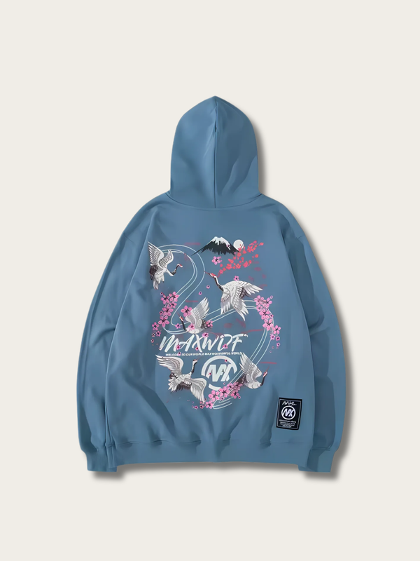 Celestial Crane Harmony Japanese Hoodie - Medium