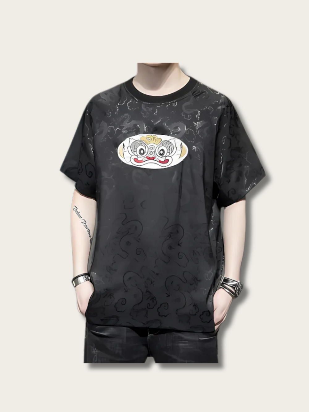 Lion Dance Cloudscape Japanese T Shirt - Large