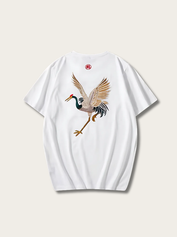 Golden Soar Crane Japanese T Shirt - Medium