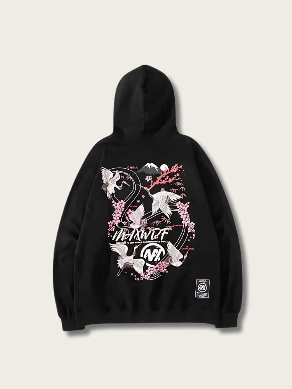 Celestial Crane Harmony Japanese Hoodie - Large