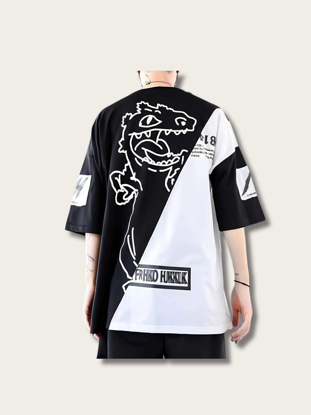 Diagonal Monochrome Japanese Streetwear T Shirt - XL