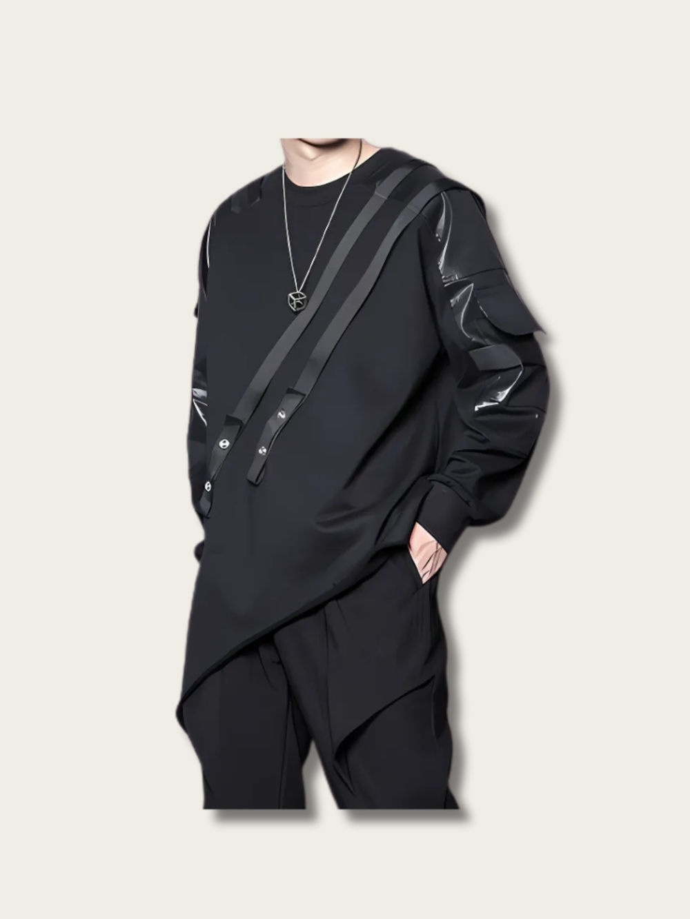Asymmetrical Vanguard Leather Japanese Sweater - XL