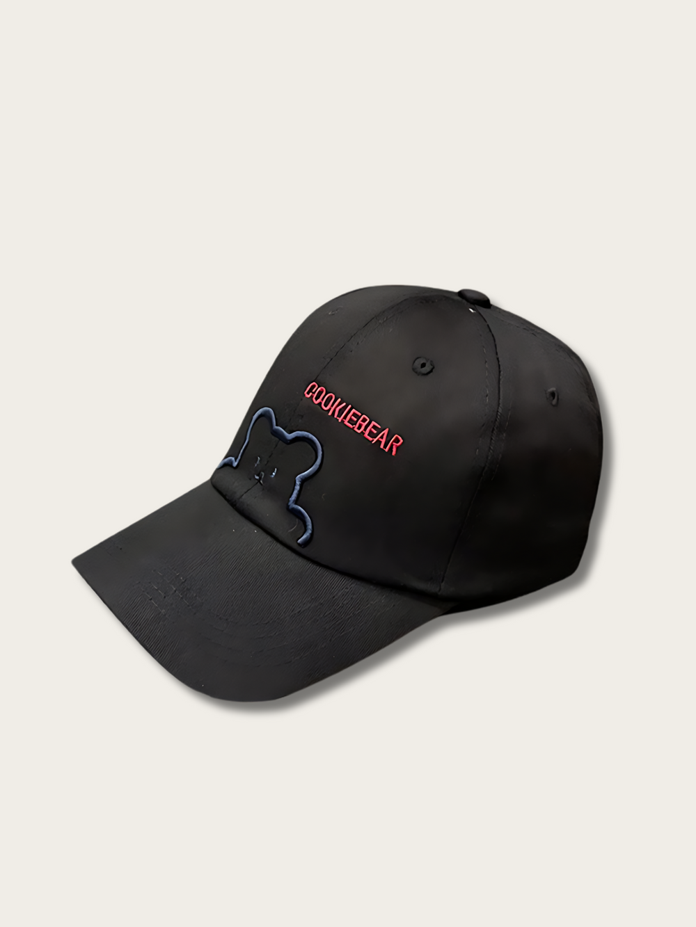 Embroidered Cookie Bear Japanese Cap - Black