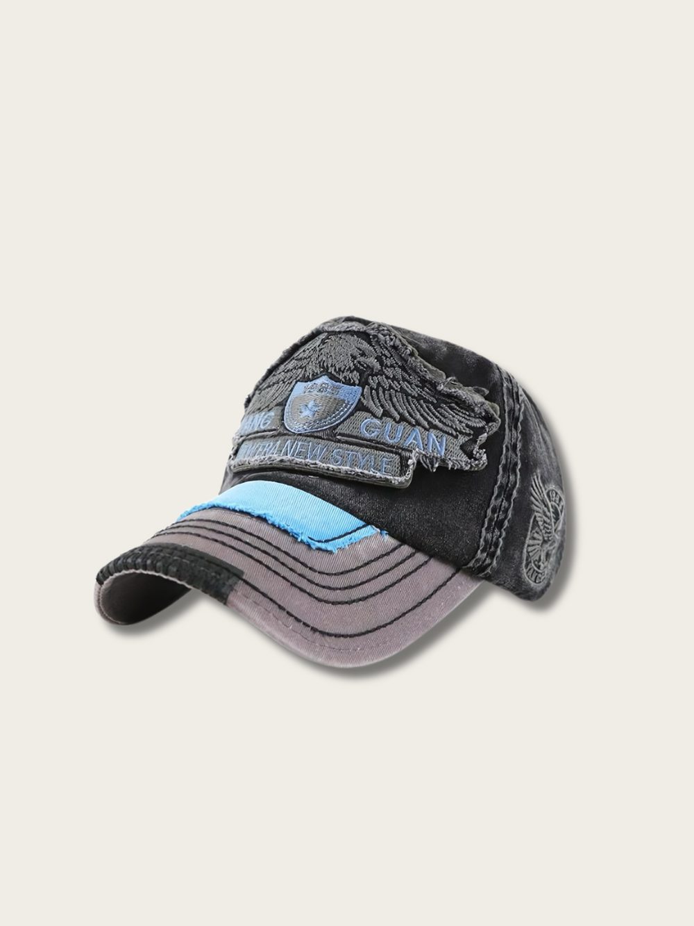 Retro Eagle Crest Japanese Denim Cap - Black