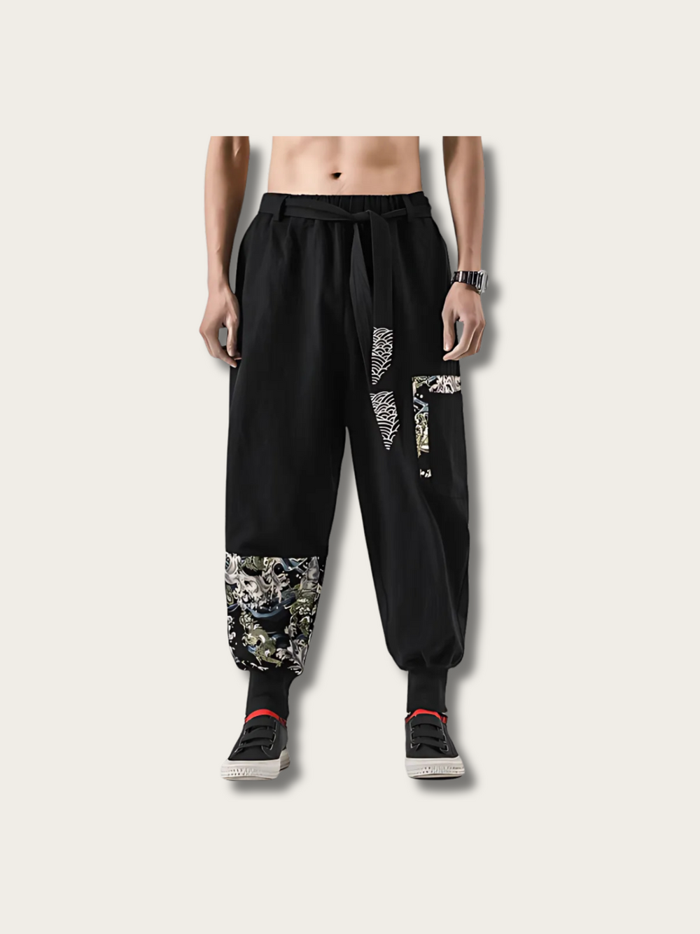 Dragon Flow Patchwork Japanese Jogger Pants - Medium