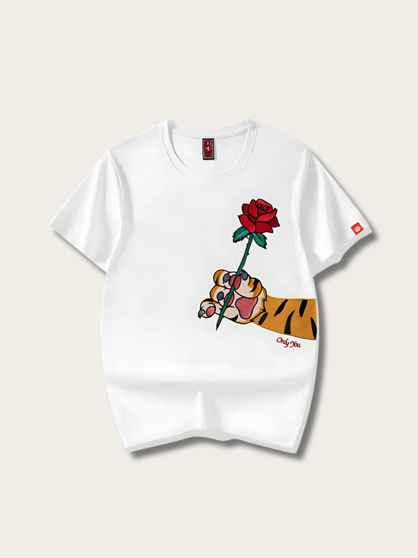 Rose Tiger Charm Japanese T Shirt - Medium