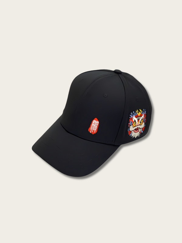 Embroidered Harajuku Lion Japanese Baseball Cap - Black