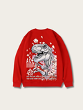 Printed Dinosaur Round Neck Japanese Sweatshirt - Large