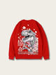 Printed Dinosaur Round Neck Japanese Sweatshirt - Large