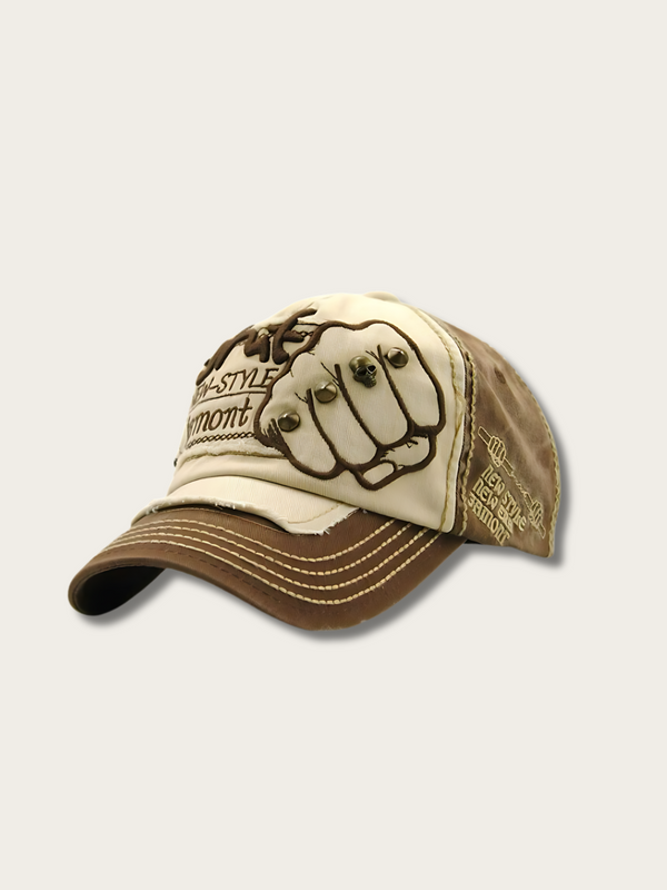 Vintage Fist Patch Japanese Denim Cap - Brown