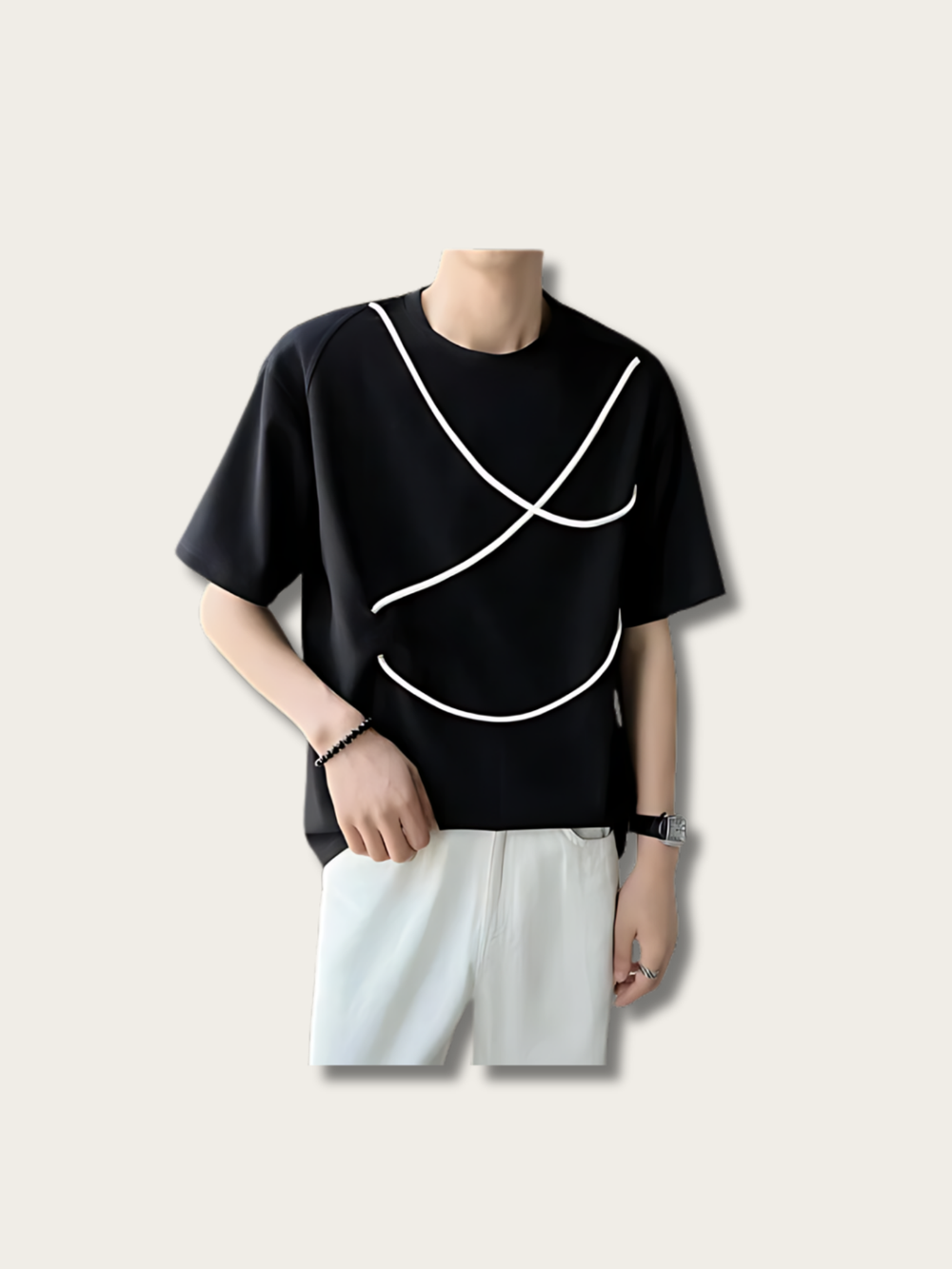 Versatile Casual Line Japanese T Shirt - Medium