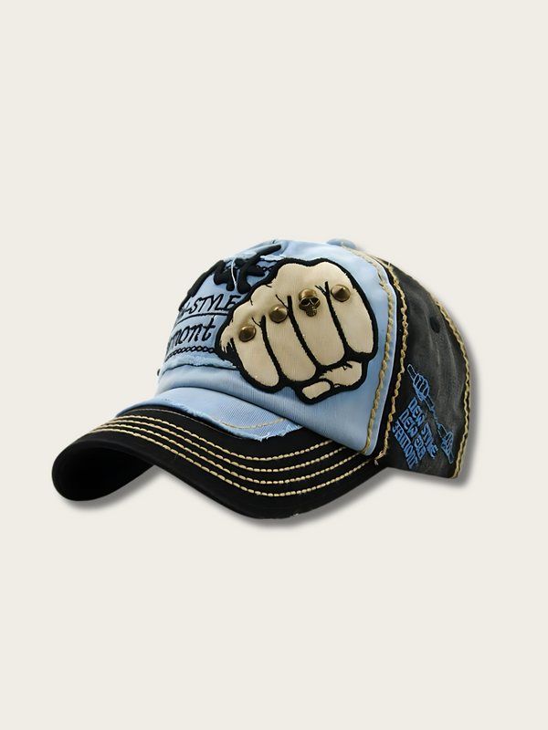 Vintage Fist Patch Japanese Denim Cap - Black