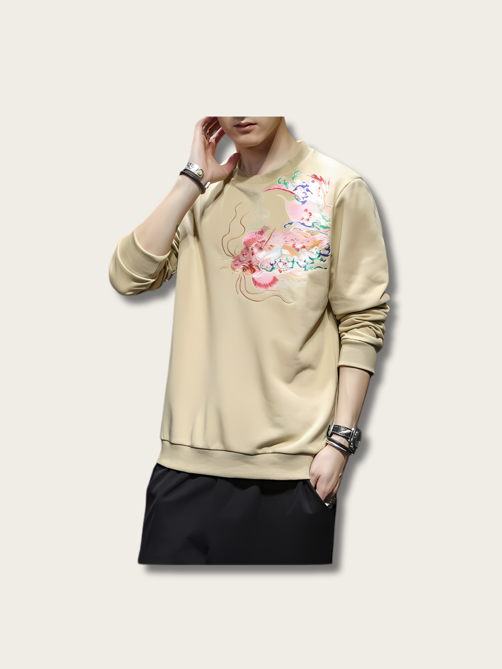 Koi Embroidered Vintage Japanese Sweater - Medium