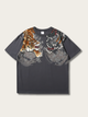 Tiger Lion Embroidered Japanese T Shirt - Large