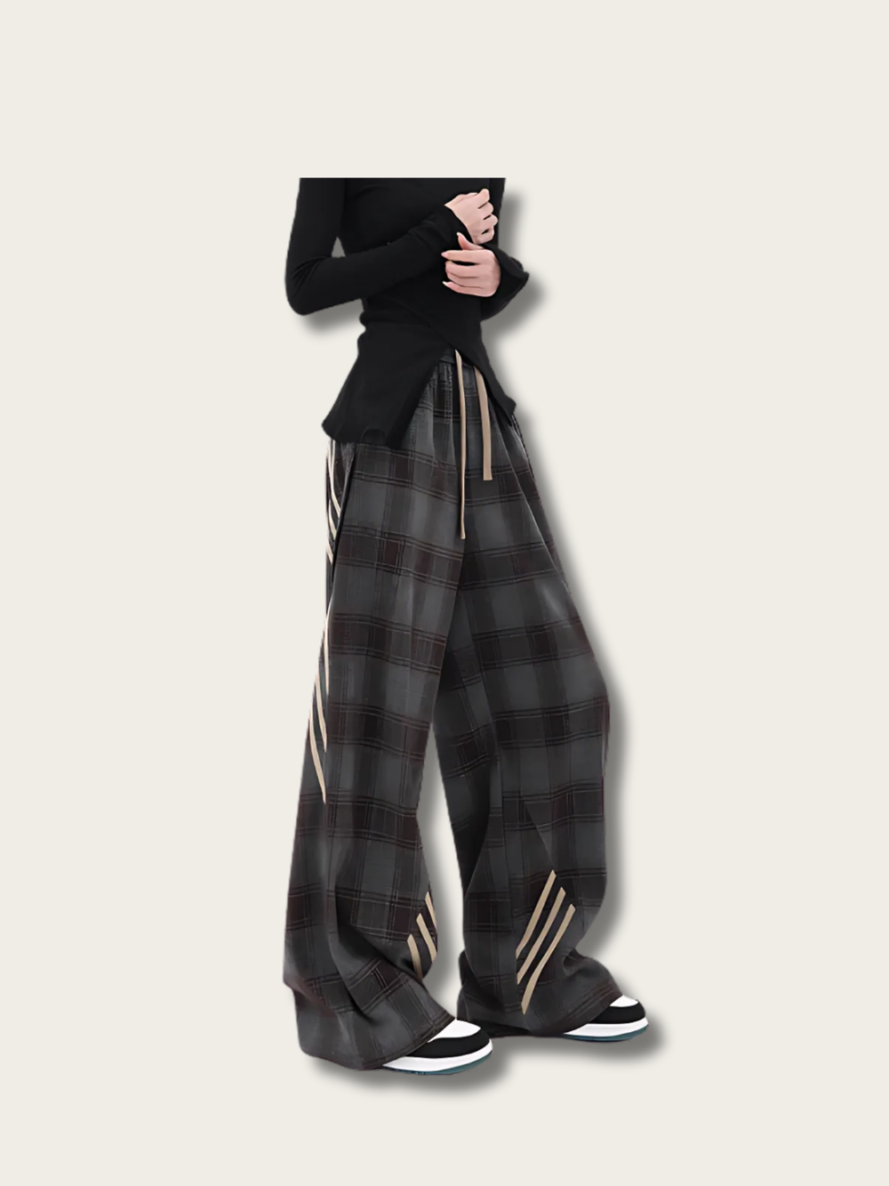 Plaid Stride Layered Japanese Pants - Small