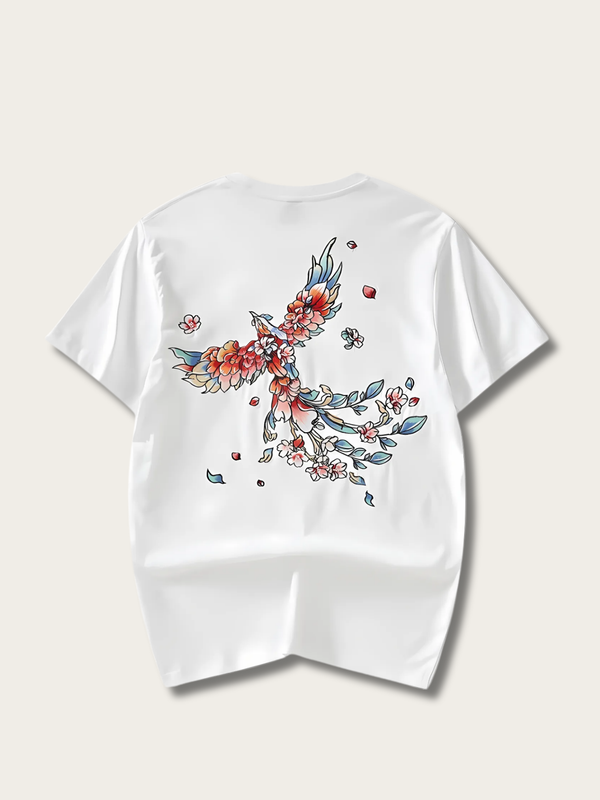 Blossom Phoenix Flight Japanese T Shirt - Medium