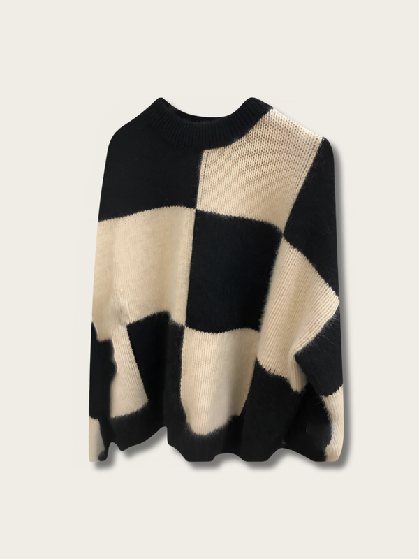 Checkered Chic Mohair Japanese Sweater - Black