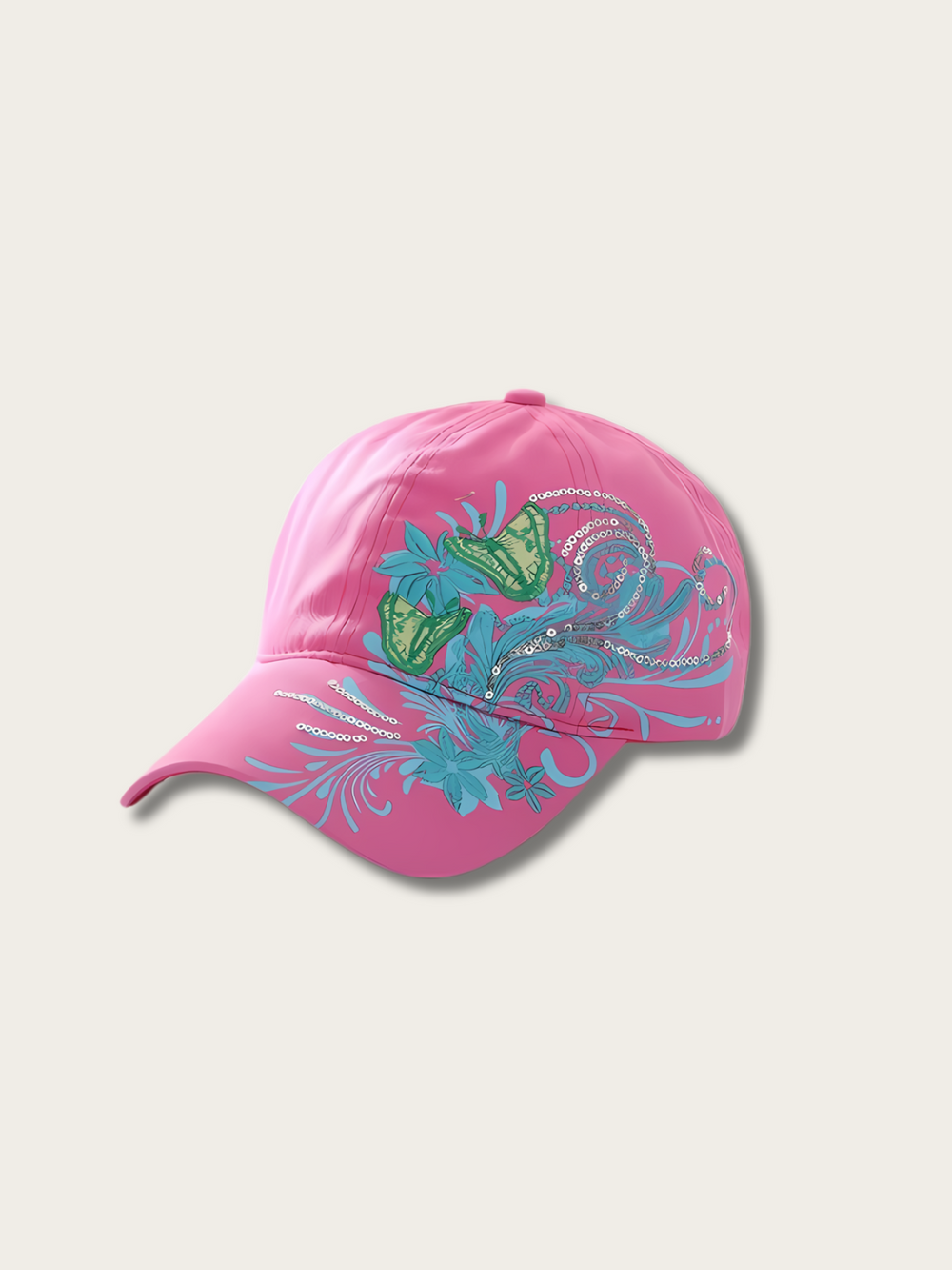 Embroidered Floral Elegance Japanese Cap - Pink