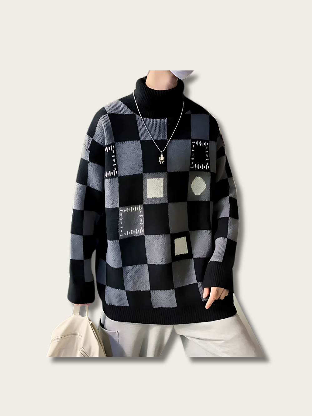 Patchwork Chess Japanese Knitted Sweater - Small