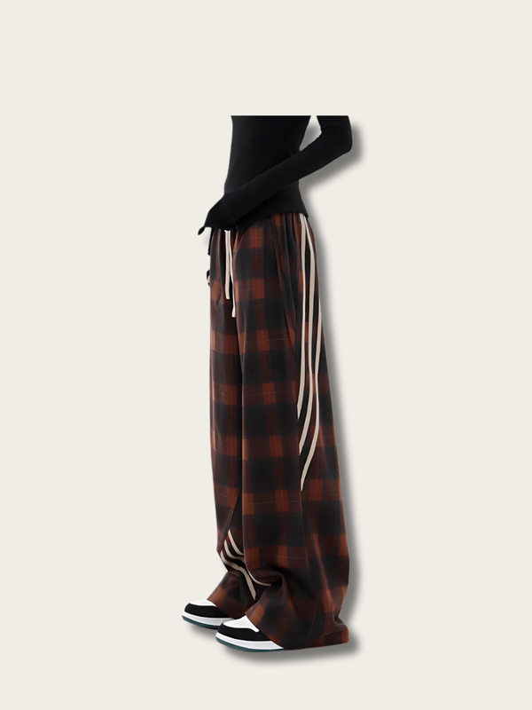 Plaid Stride Layered Japanese Pants - XS