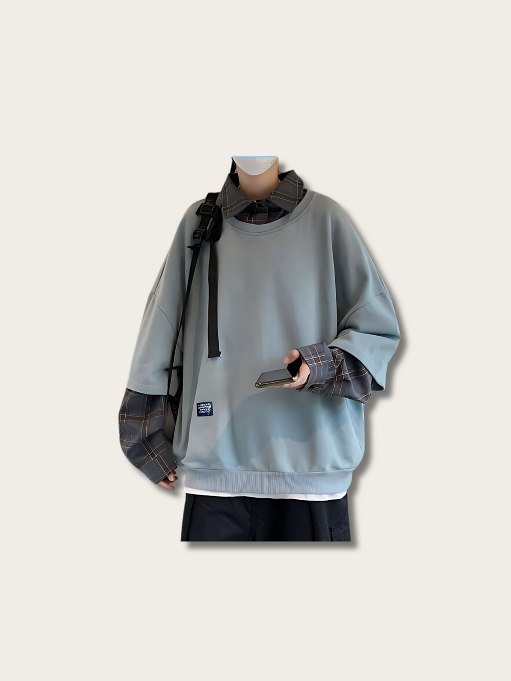 Plaid Oversized Japanese Sweatshirt - Small