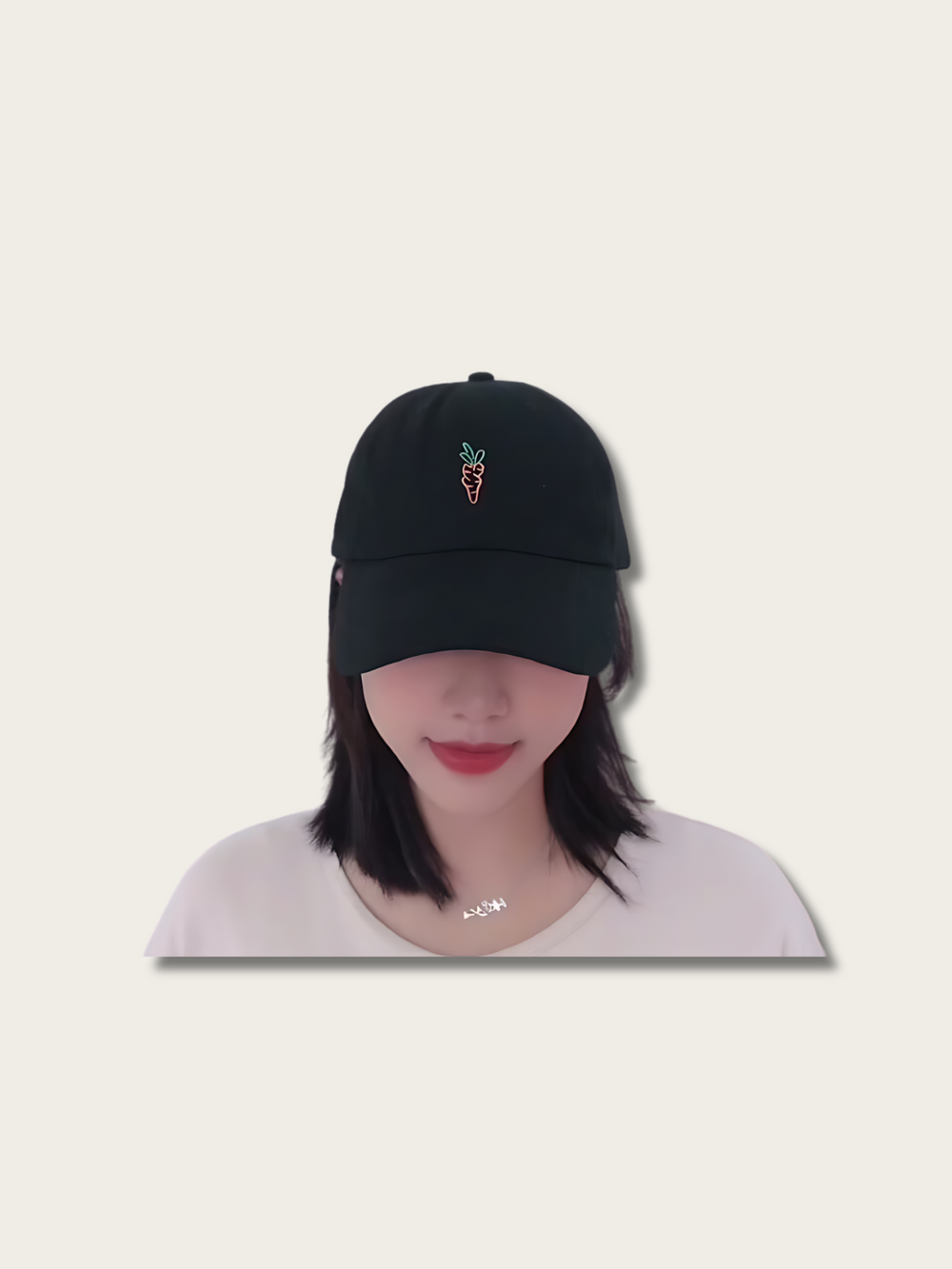 Cartoon Carrot Embroidered Japanese Cap - White
