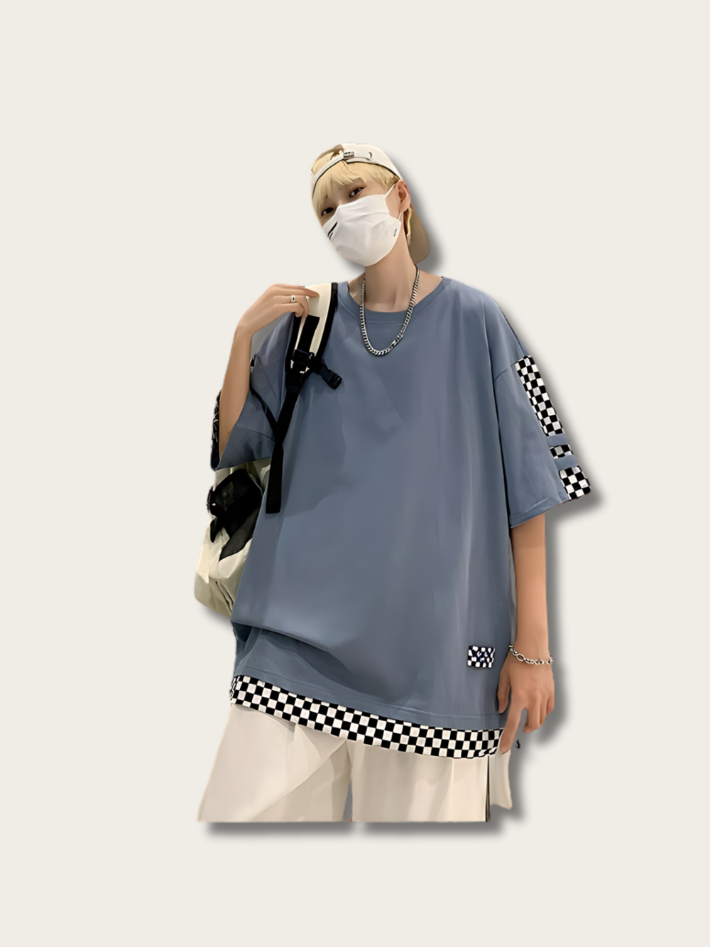 Checkered Design Japanese T Shirt - Medium