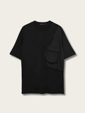 Pinstripe Drape Minimalist Japanese T Shirt - Medium