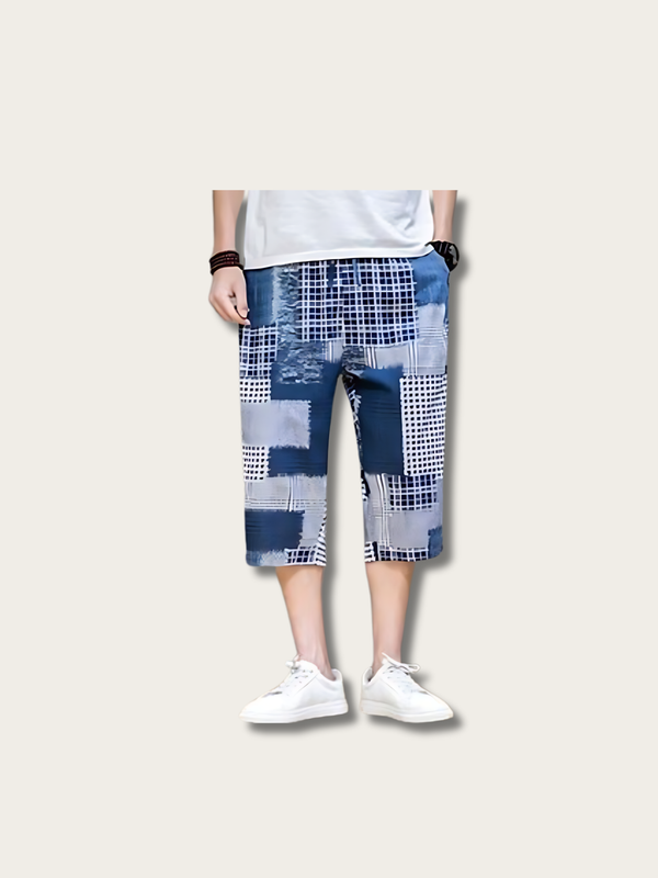 Checkered Patched Japanese Long Shorts - Medium