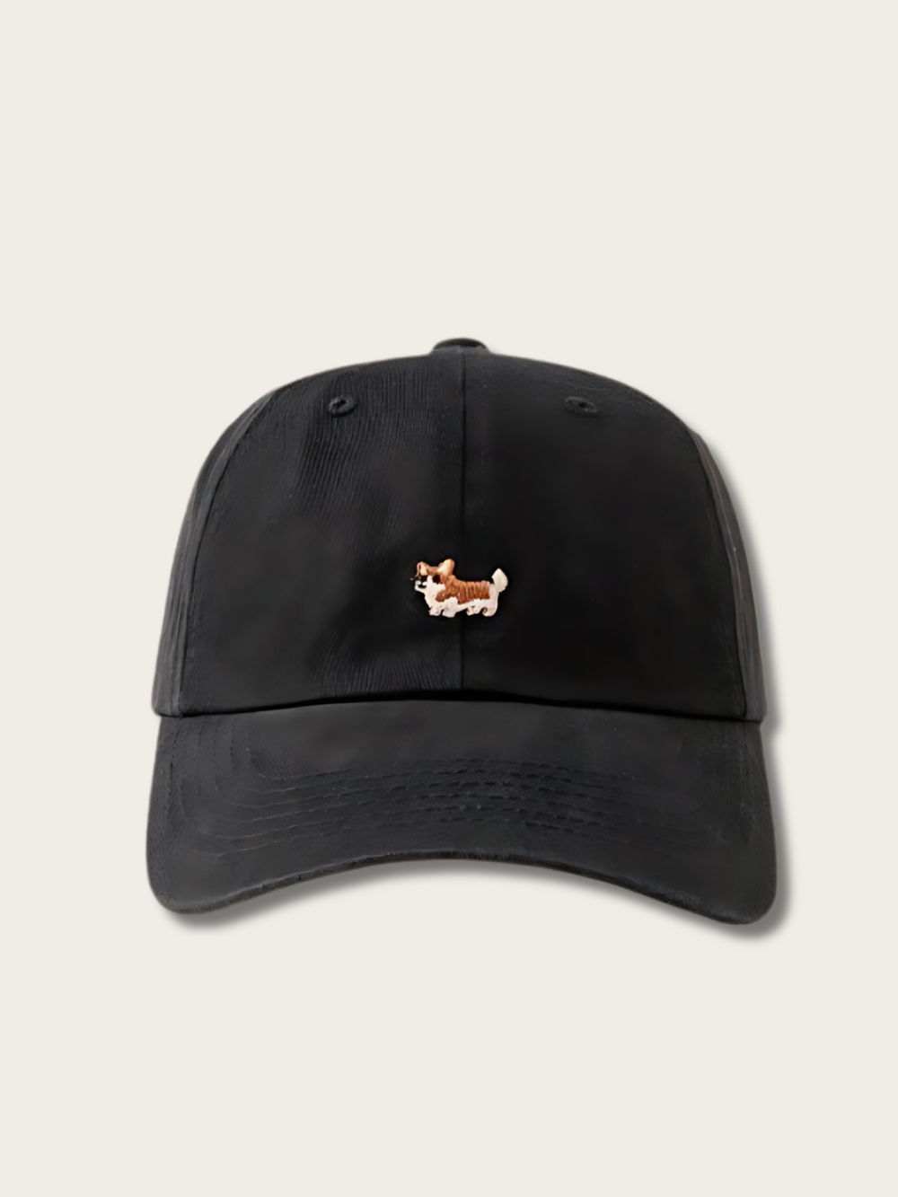 Fox Charm Embroidered Japanese Cap - Black