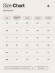 Size chart for clothing by Ruemood with measurements in centimeters.