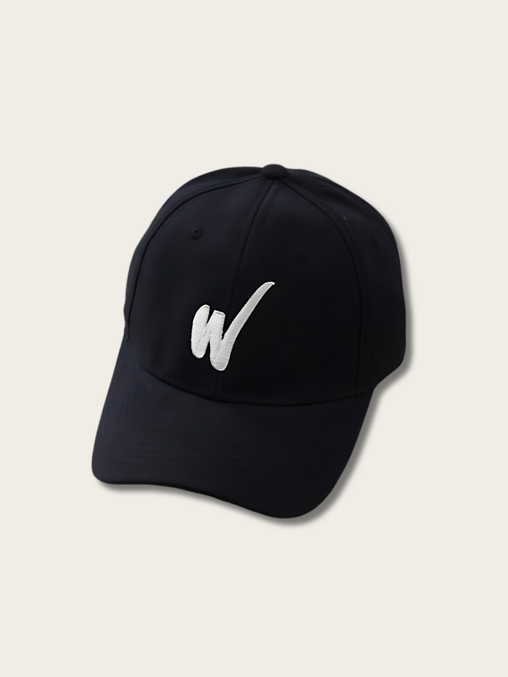 W Letter Embroidered Japanese Cap - Black
