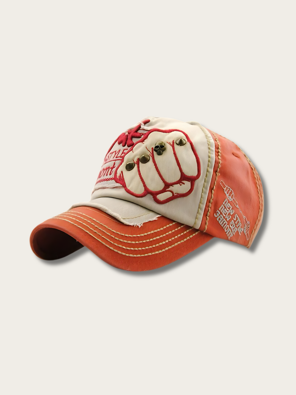 Vintage Fist Patch Japanese Denim Cap - Orange