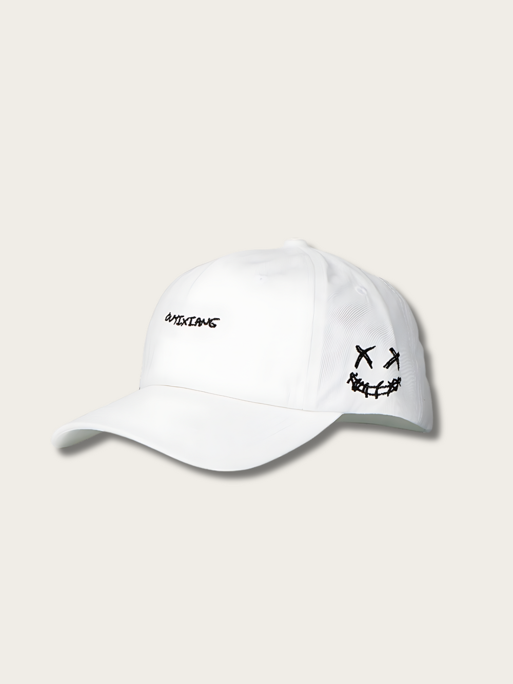 Smiley Letter Stitch Japanese Cap - White