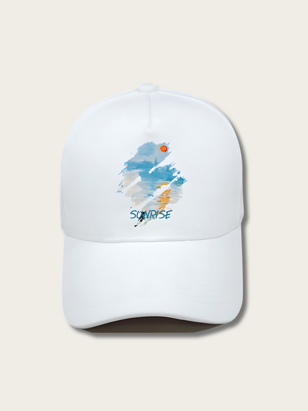 Oil Paint Sunrise Printed Japanese Cap - White