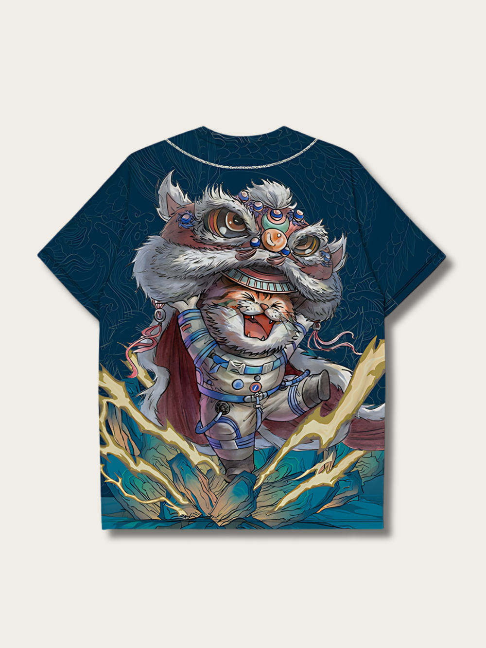 Dancing Print Lion Japanese T Shirt - Medium