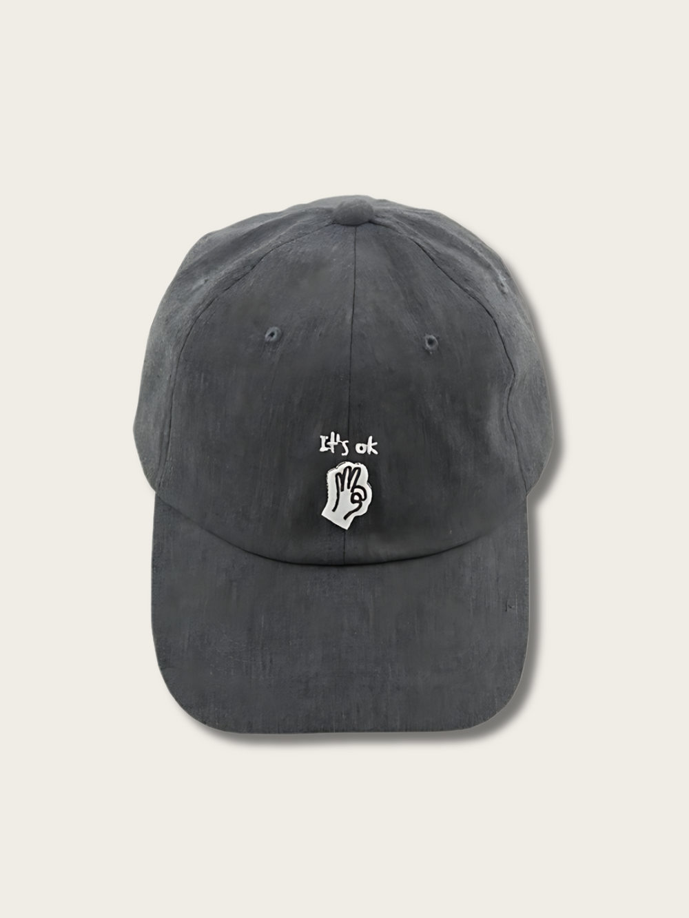 OK Finger Embroidered Japanese Cap - Black