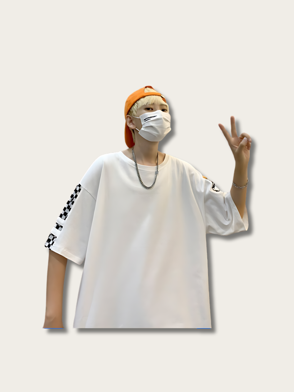 Checkered Design Japanese T Shirt - Small