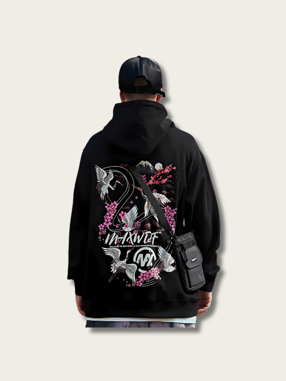 Celestial Crane Harmony Japanese Hoodie - Large