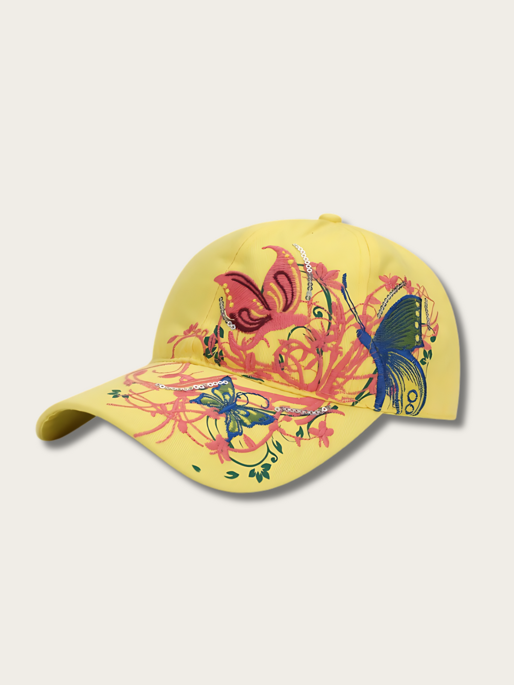 Floral Butterfly Japanese Baseball Cap - Yellow