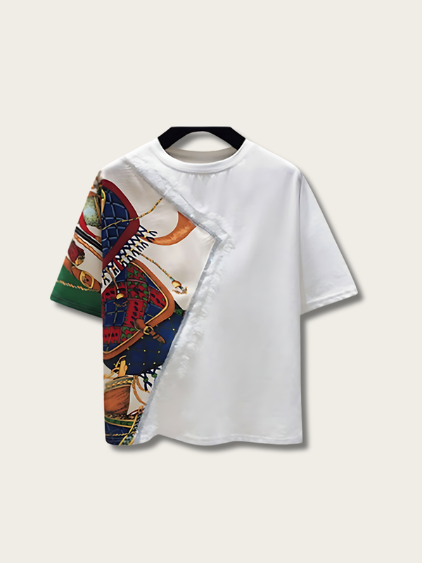 Patched Printed Japanese T Shirt - Small