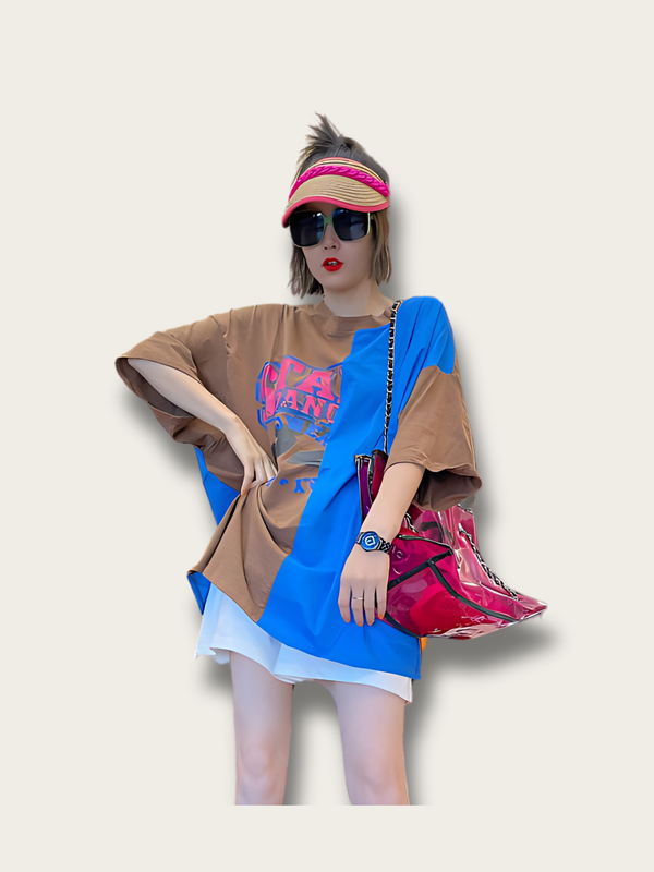 Pop Street Colorblock Japanese T Shirt - Brown
