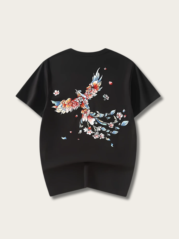 Blossom Phoenix Flight Japanese T Shirt - Medium