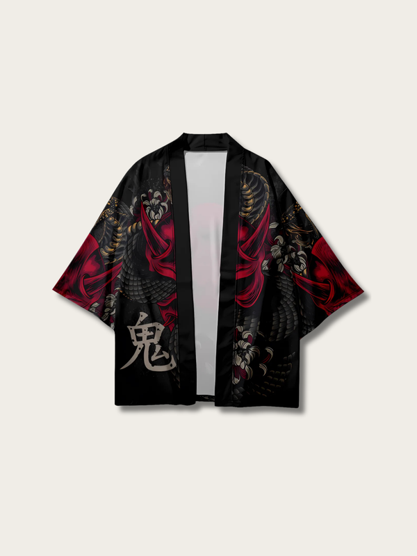 Demon Embrace Silk Japanese Kimono Cardigan - Large