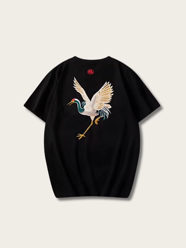 Golden Soar Crane Japanese T Shirt - Medium