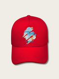 Oil Paint Sunrise Printed Japanese Cap - Red